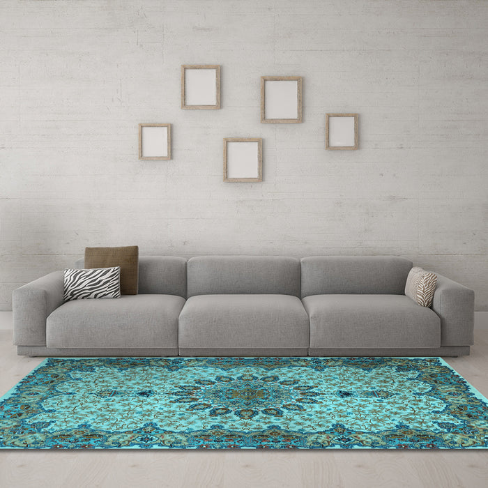 Machine Washable Persian Light Blue Traditional Rug in a Living Room, wshtr1870lblu