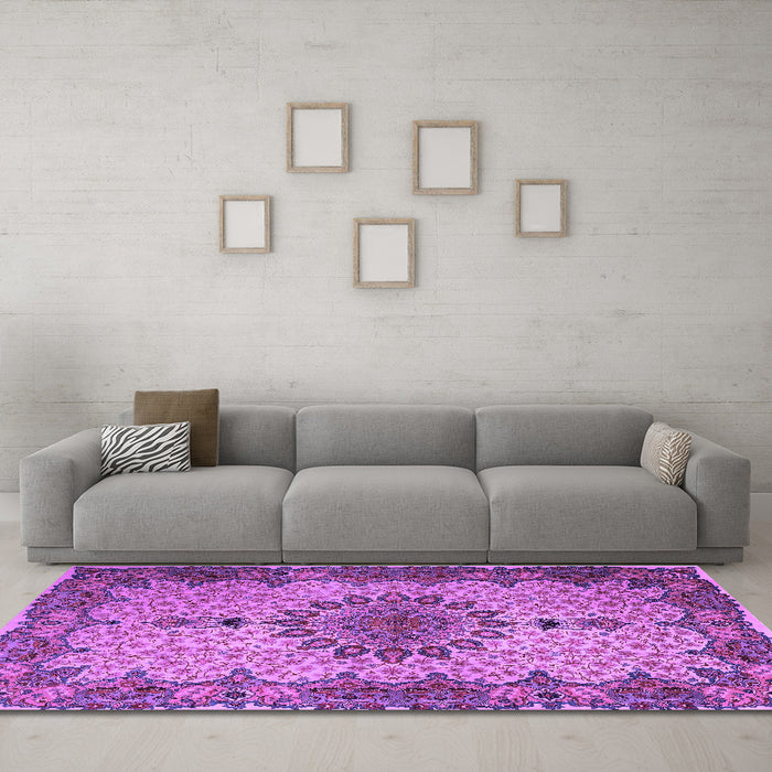 Machine Washable Persian Purple Traditional Area Rugs in a Living Room, wshtr1870pur