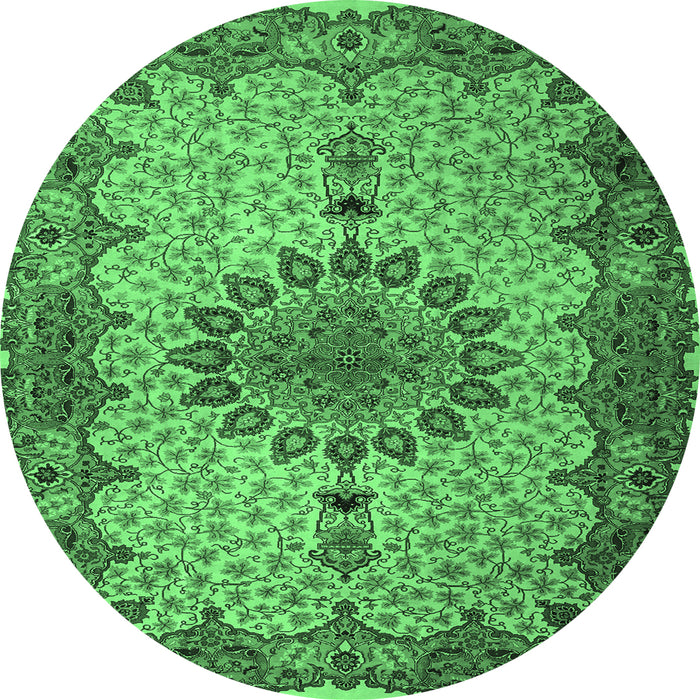 Round Machine Washable Persian Emerald Green Traditional Area Rugs, wshtr1870emgrn