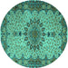 Round Machine Washable Persian Turquoise Traditional Area Rugs, wshtr1870turq