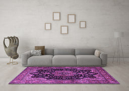 Machine Washable Persian Purple Traditional Area Rugs in a Living Room, wshtr1871pur