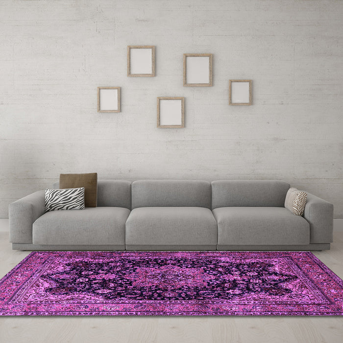 Machine Washable Persian Purple Traditional Area Rugs in a Living Room, wshtr1871pur