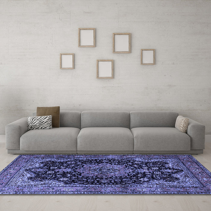 Machine Washable Persian Blue Traditional Rug in a Living Room, wshtr1871blu