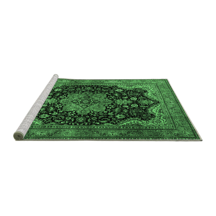 Sideview of Machine Washable Persian Emerald Green Traditional Area Rugs, wshtr1871emgrn