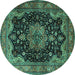 Round Machine Washable Persian Turquoise Traditional Area Rugs, wshtr1871turq