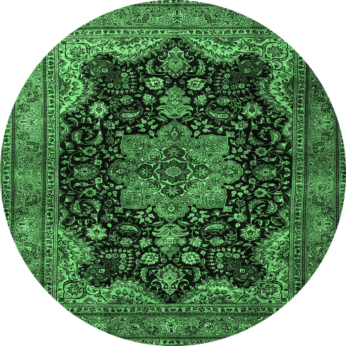 Round Machine Washable Persian Emerald Green Traditional Area Rugs, wshtr1871emgrn