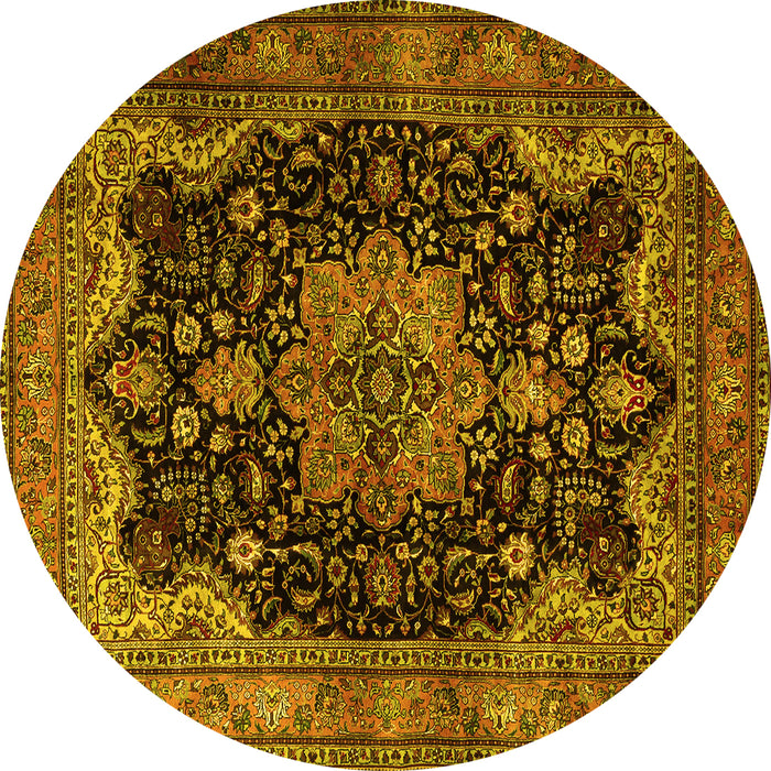 Round Machine Washable Persian Yellow Traditional Rug, wshtr1871yw