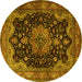 Round Machine Washable Persian Yellow Traditional Rug, wshtr1871yw