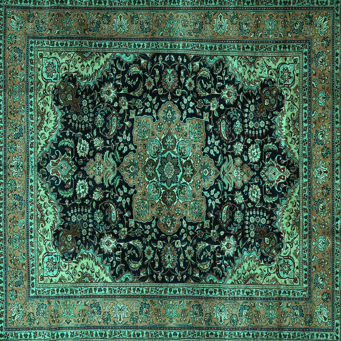 Square Machine Washable Persian Turquoise Traditional Area Rugs, wshtr1871turq