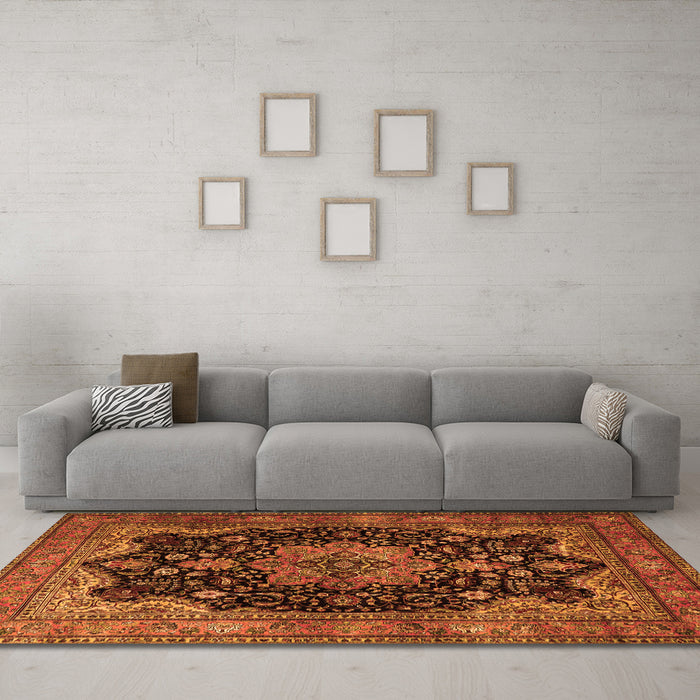 Machine Washable Persian Orange Traditional Area Rugs in a Living Room, wshtr1871org