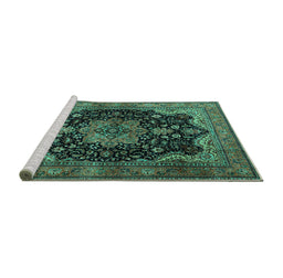 Sideview of Machine Washable Persian Turquoise Traditional Area Rugs, wshtr1871turq