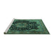 Sideview of Machine Washable Persian Turquoise Traditional Area Rugs, wshtr1871turq