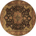 Round Persian Brown Traditional Rug, tr1871brn
