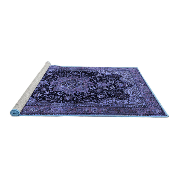 Sideview of Machine Washable Persian Blue Traditional Rug, wshtr1871blu