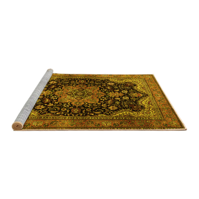 Sideview of Machine Washable Persian Yellow Traditional Rug, wshtr1871yw