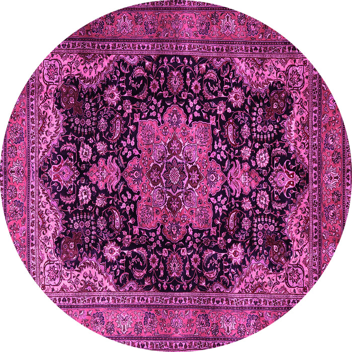 Round Machine Washable Persian Pink Traditional Rug, wshtr1871pnk