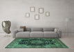 Machine Washable Persian Turquoise Traditional Area Rugs in a Living Room,, wshtr1871turq