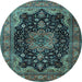 Round Machine Washable Persian Light Blue Traditional Rug, wshtr1871lblu