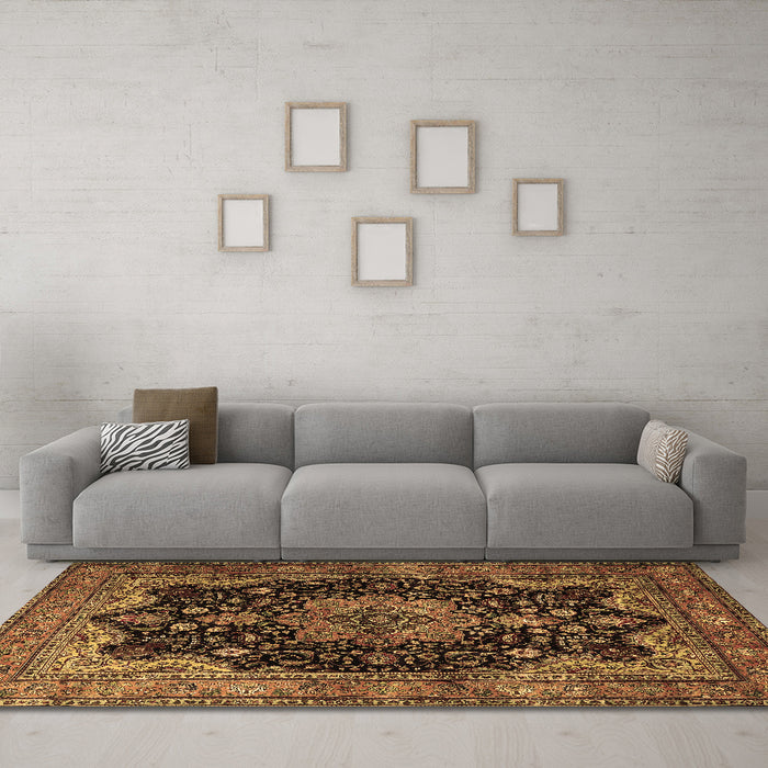 Machine Washable Persian Brown Traditional Rug in a Living Room,, wshtr1871brn