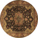 Round Machine Washable Persian Brown Traditional Rug, wshtr1871brn