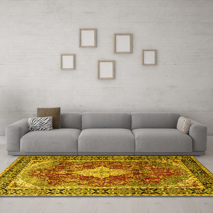 Machine Washable Persian Yellow Traditional Rug in a Living Room, wshtr1872yw
