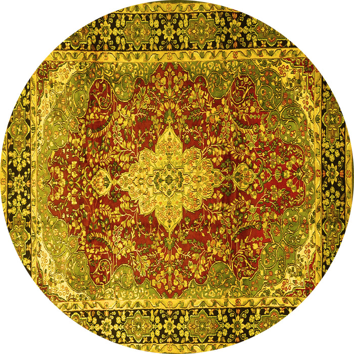 Round Machine Washable Persian Yellow Traditional Rug, wshtr1872yw