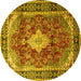 Round Machine Washable Persian Yellow Traditional Rug, wshtr1872yw