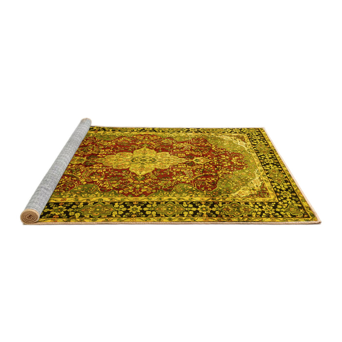 Sideview of Machine Washable Persian Yellow Traditional Rug, wshtr1872yw
