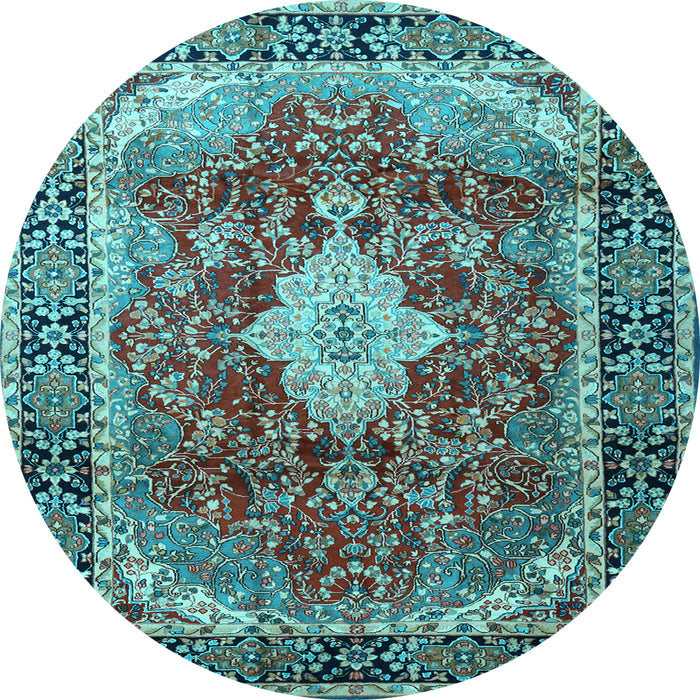 Round Machine Washable Persian Light Blue Traditional Rug, wshtr1872lblu