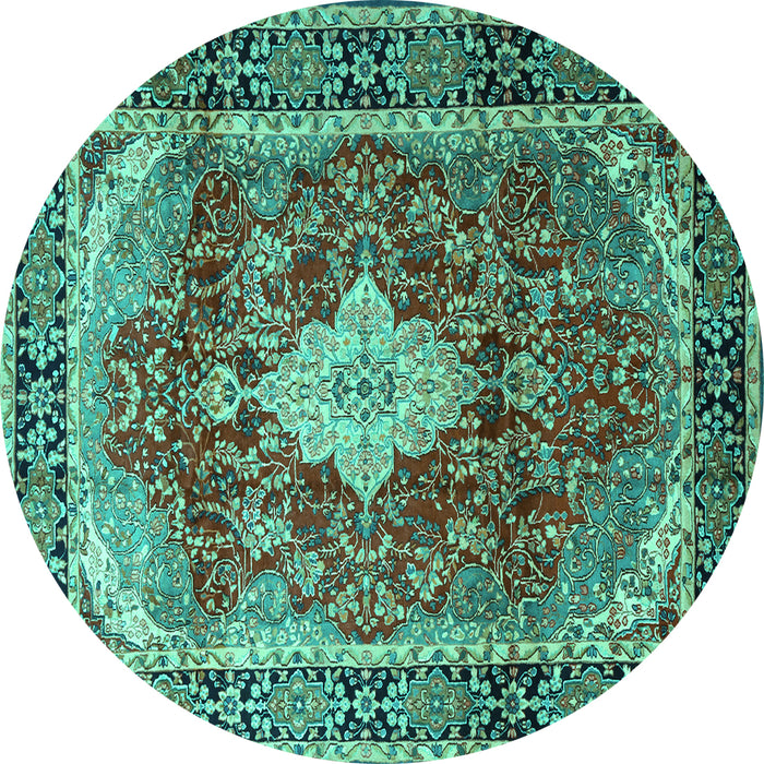 Round Machine Washable Persian Turquoise Traditional Area Rugs, wshtr1872turq