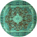 Round Machine Washable Persian Turquoise Traditional Area Rugs, wshtr1872turq