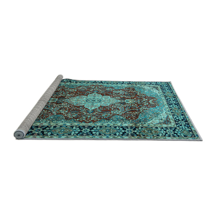 Sideview of Machine Washable Persian Light Blue Traditional Rug, wshtr1872lblu