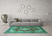 Machine Washable Persian Turquoise Traditional Area Rugs in a Living Room,, wshtr1872turq