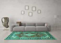 Machine Washable Persian Turquoise Traditional Area Rugs in a Living Room,, wshtr1872turq