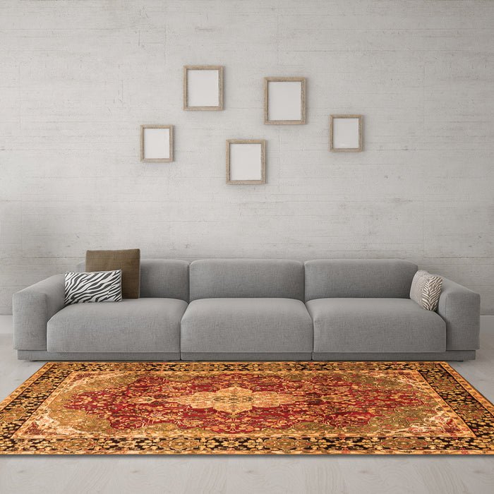 Machine Washable Persian Orange Traditional Area Rugs in a Living Room, wshtr1872org