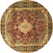 Round Machine Washable Persian Brown Traditional Rug, wshtr1872brn