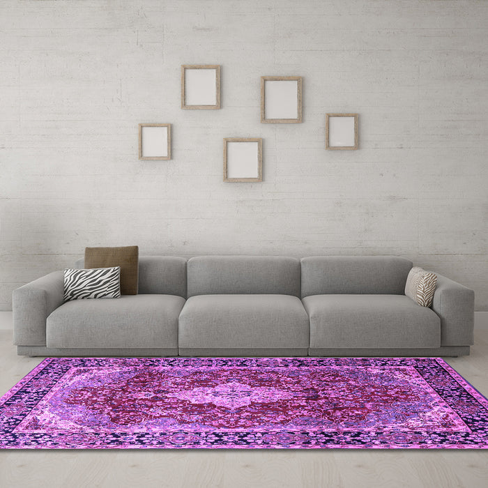 Machine Washable Persian Purple Traditional Area Rugs in a Living Room, wshtr1872pur