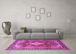 Machine Washable Persian Pink Traditional Rug in a Living Room, wshtr1872pnk