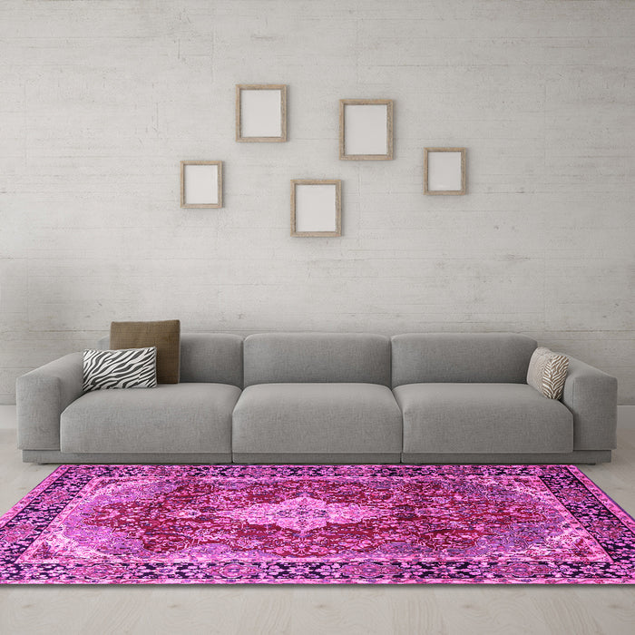 Machine Washable Persian Pink Traditional Rug in a Living Room, wshtr1872pnk