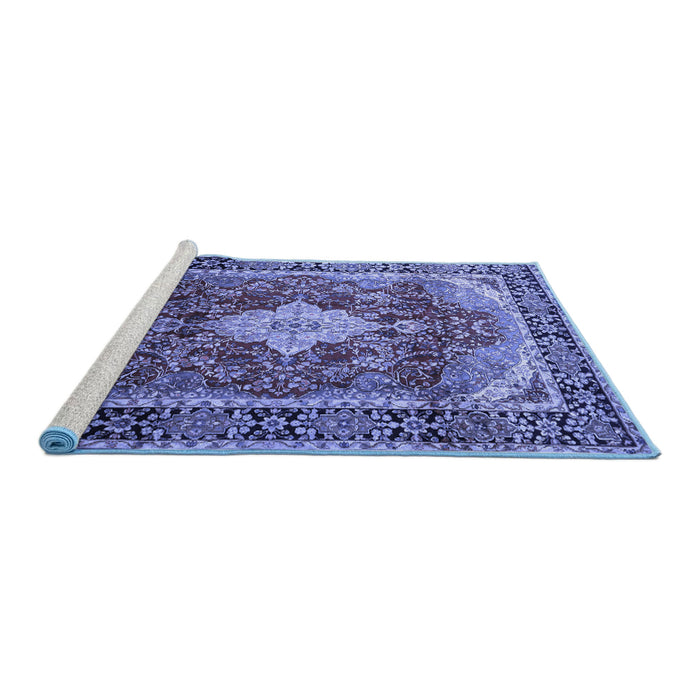 Sideview of Machine Washable Persian Blue Traditional Rug, wshtr1872blu