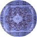 Round Machine Washable Persian Blue Traditional Rug, wshtr1872blu