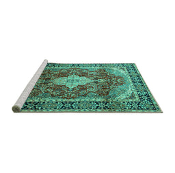 Sideview of Machine Washable Persian Turquoise Traditional Area Rugs, wshtr1872turq