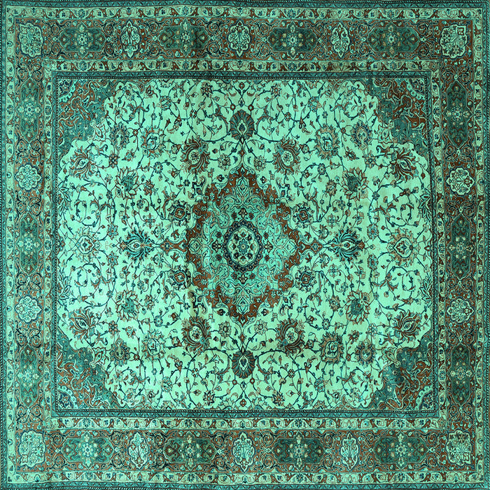 Square Machine Washable Persian Turquoise Traditional Area Rugs, wshtr1873turq