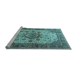 Sideview of Machine Washable Persian Light Blue Traditional Rug, wshtr1873lblu