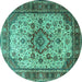 Round Machine Washable Persian Turquoise Traditional Area Rugs, wshtr1873turq