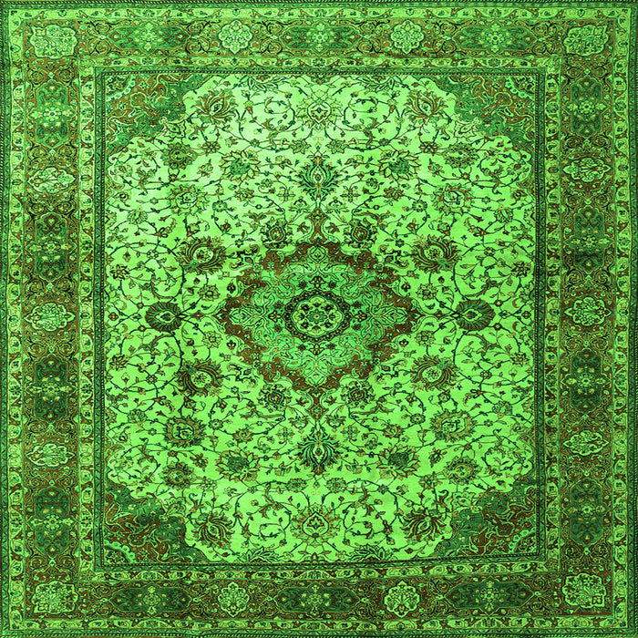 Round Machine Washable Persian Green Traditional Area Rugs, wshtr1873grn
