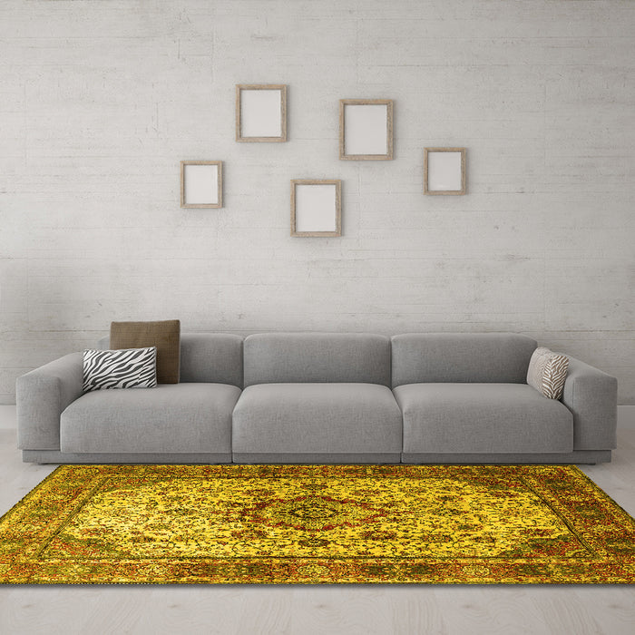 Machine Washable Persian Yellow Traditional Rug in a Living Room, wshtr1873yw
