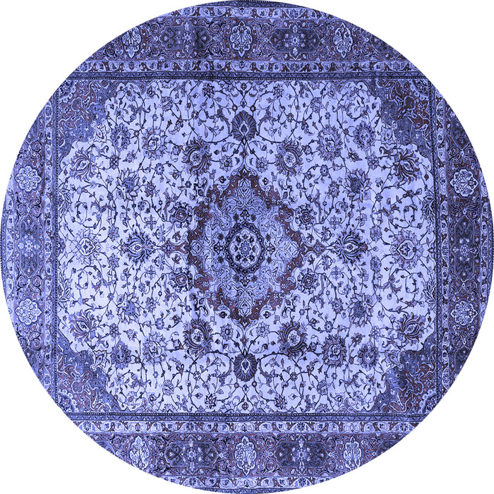 Round Machine Washable Persian Blue Traditional Rug, wshtr1873blu