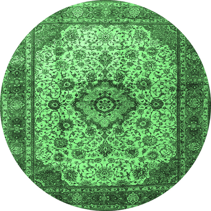 Round Persian Emerald Green Traditional Rug, tr1873emgrn