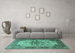 Machine Washable Persian Turquoise Traditional Area Rugs in a Living Room,, wshtr1873turq